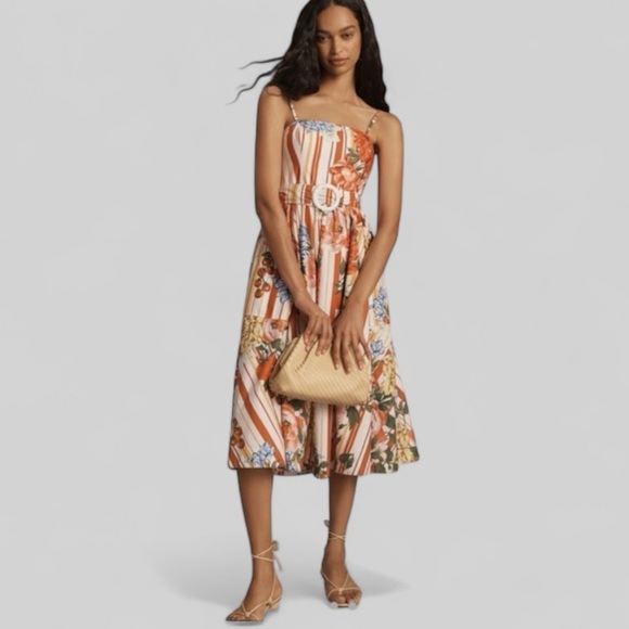 Tik Tok Famous Maeve Strapless Belted A-Line Midi Floral Mixed Media Dress, NWT - Picture 4 of 6